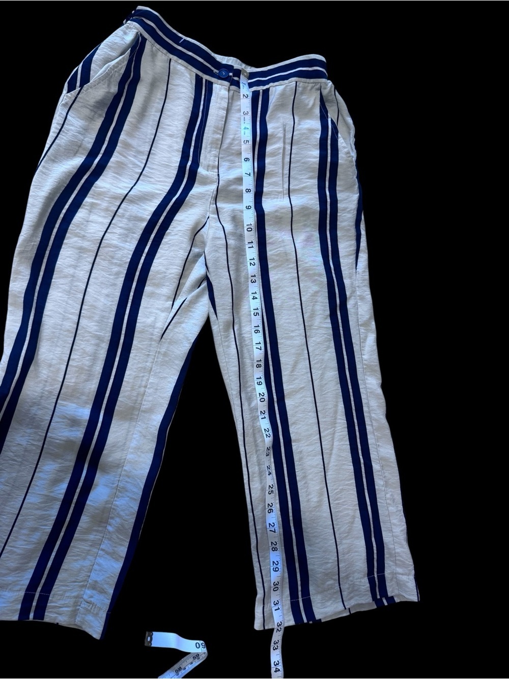 Sincerely Jules Navy and Cream Striped Wide-Leg Cropped Pants - Picture 4 of 7